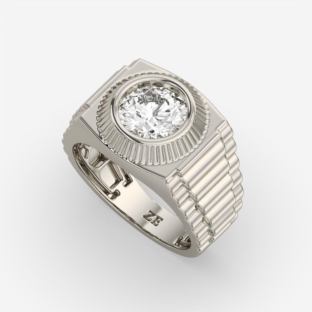 3.00 Ct E VS1 Radiant Cut Lab Grown Diamond Men's Ring, in white gold, front view