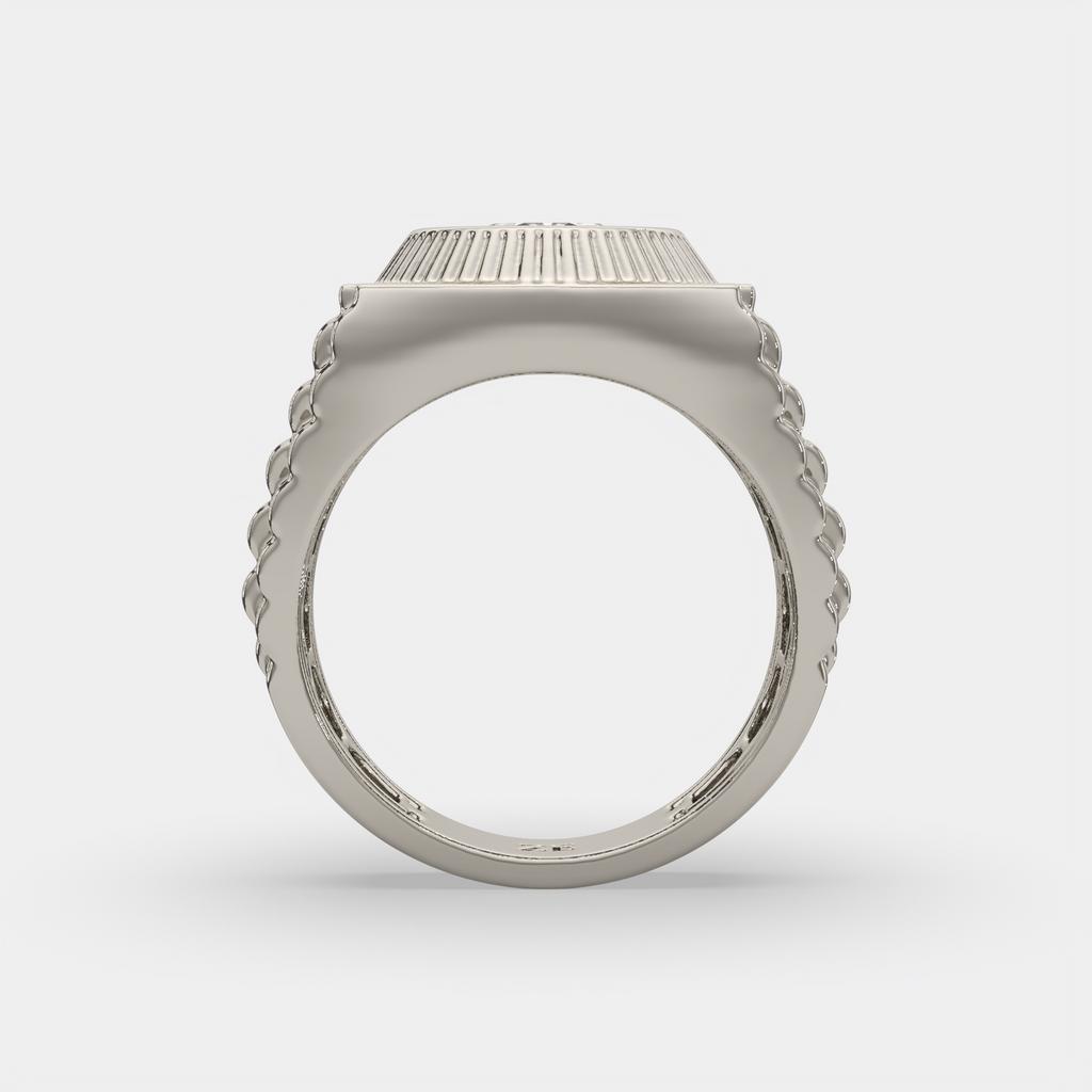 3.00 Ct E VS1 Radiant Cut Lab Grown Diamond Men's Ring, in white gold, side profile