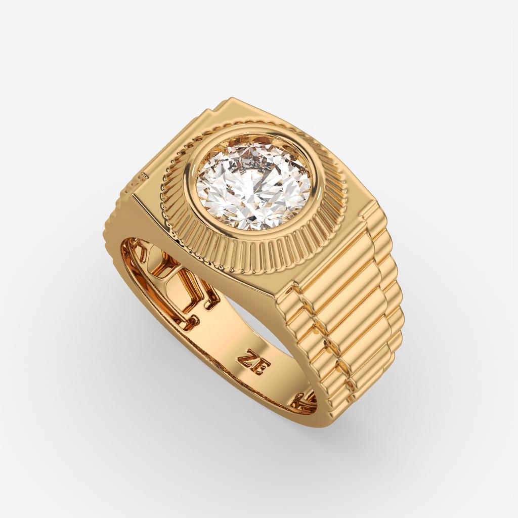 3.00 Ct E VS1 Radiant Cut Lab Grown Diamond Men's Ring, in yellow gold, front view