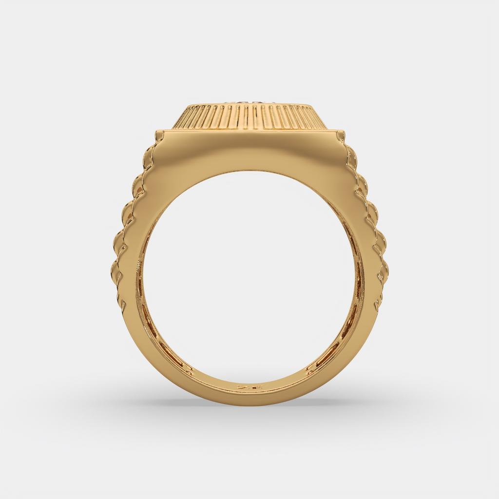 3.00 Ct E VS1 Radiant Cut Lab Grown Diamond Men's Ring, in yellow gold, side profile
