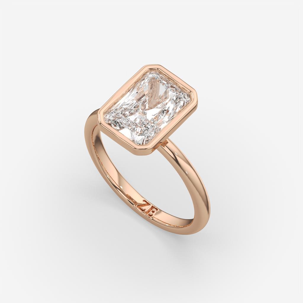 3.00 Ct E VS1 Radiant Cut Solitaire Diamond Ring, in rose gold, front view