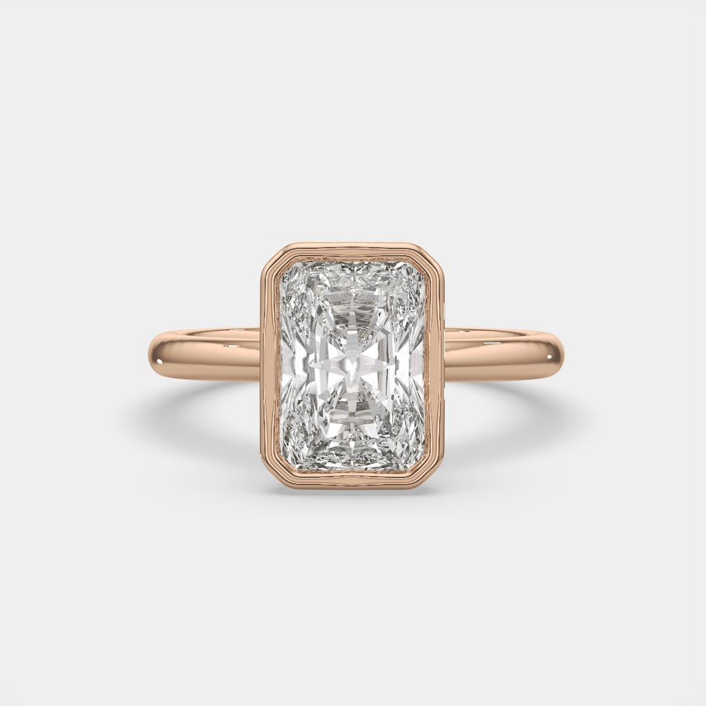3.00 Ct E VS1 Radiant Cut Solitaire Diamond Ring, in rose gold, front view