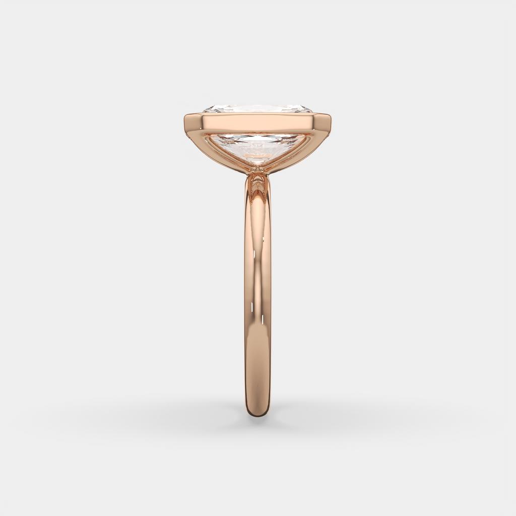 3.00 Ct E VS1 Radiant Cut Solitaire Diamond Ring, in rose gold, side profile