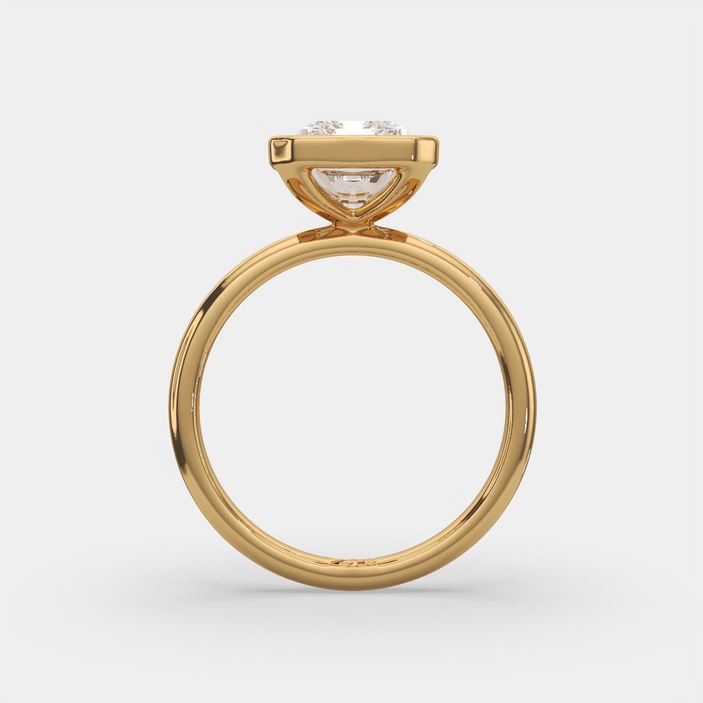 3.00 Ct E VS1 Radiant Cut Solitaire Diamond Ring, in yellow gold, side profile