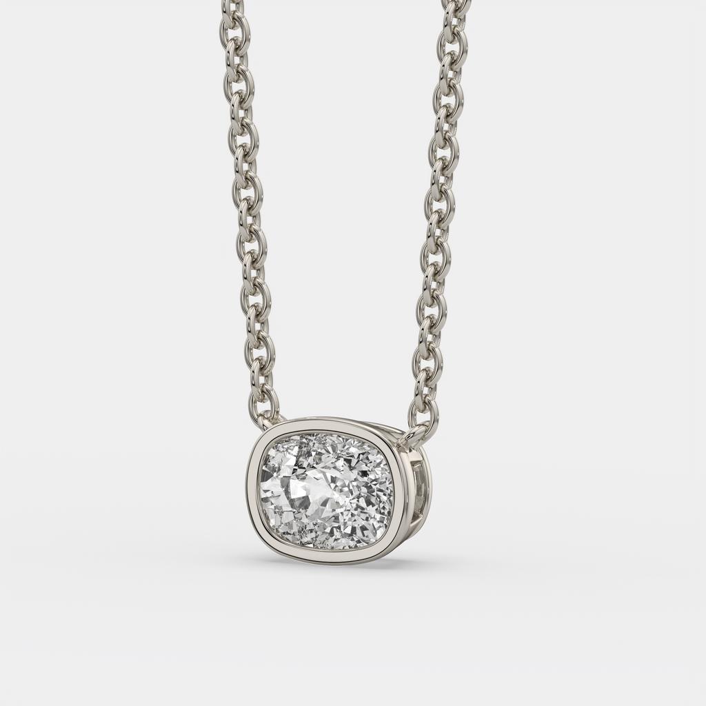 3.00 Ct F VS1 Cushion East West Lab Grown Diamond Pendant, in white gold, front view