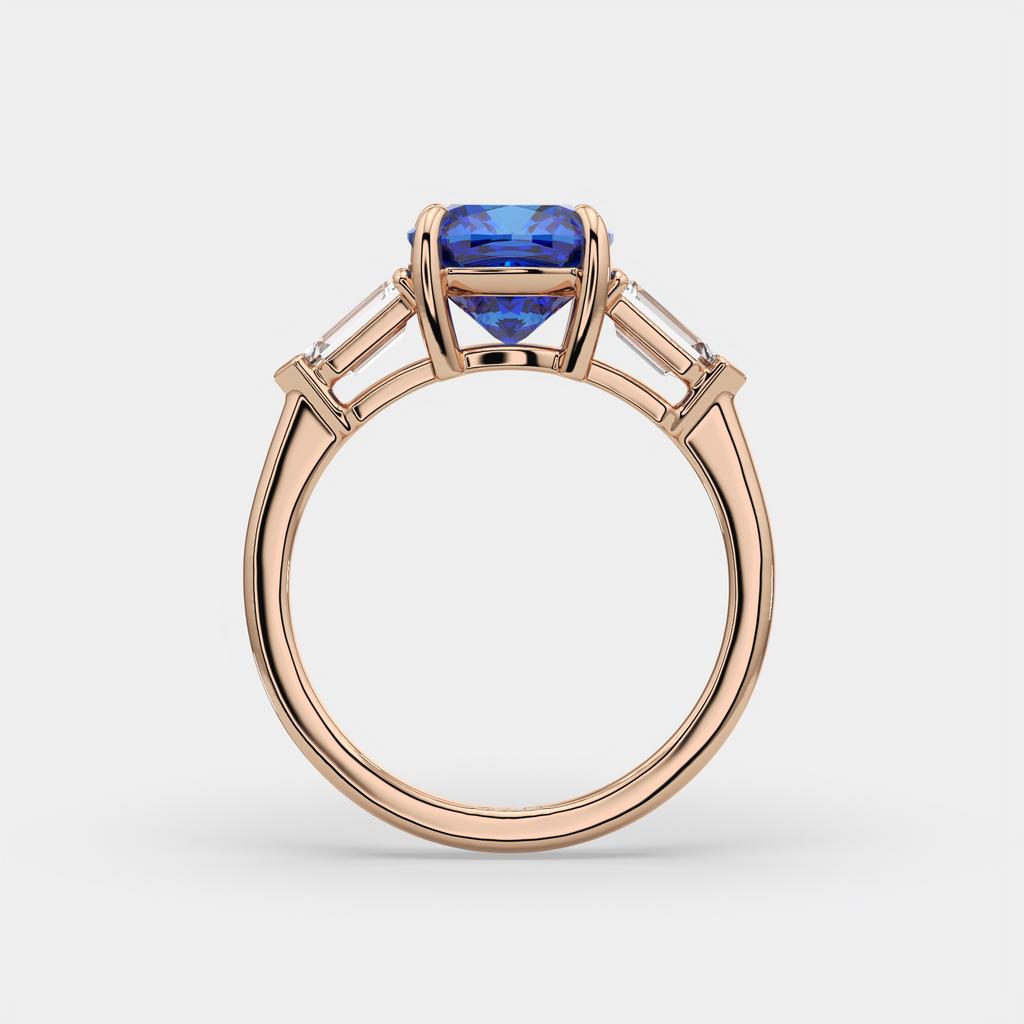 3.10 Ct Cushion Blue Sapphire and Diamond Ring, in rose gold, side profile