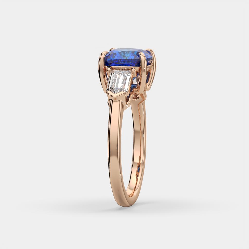 3.10 Ct Cushion Blue Sapphire and Diamond Ring, in rose gold, side profile