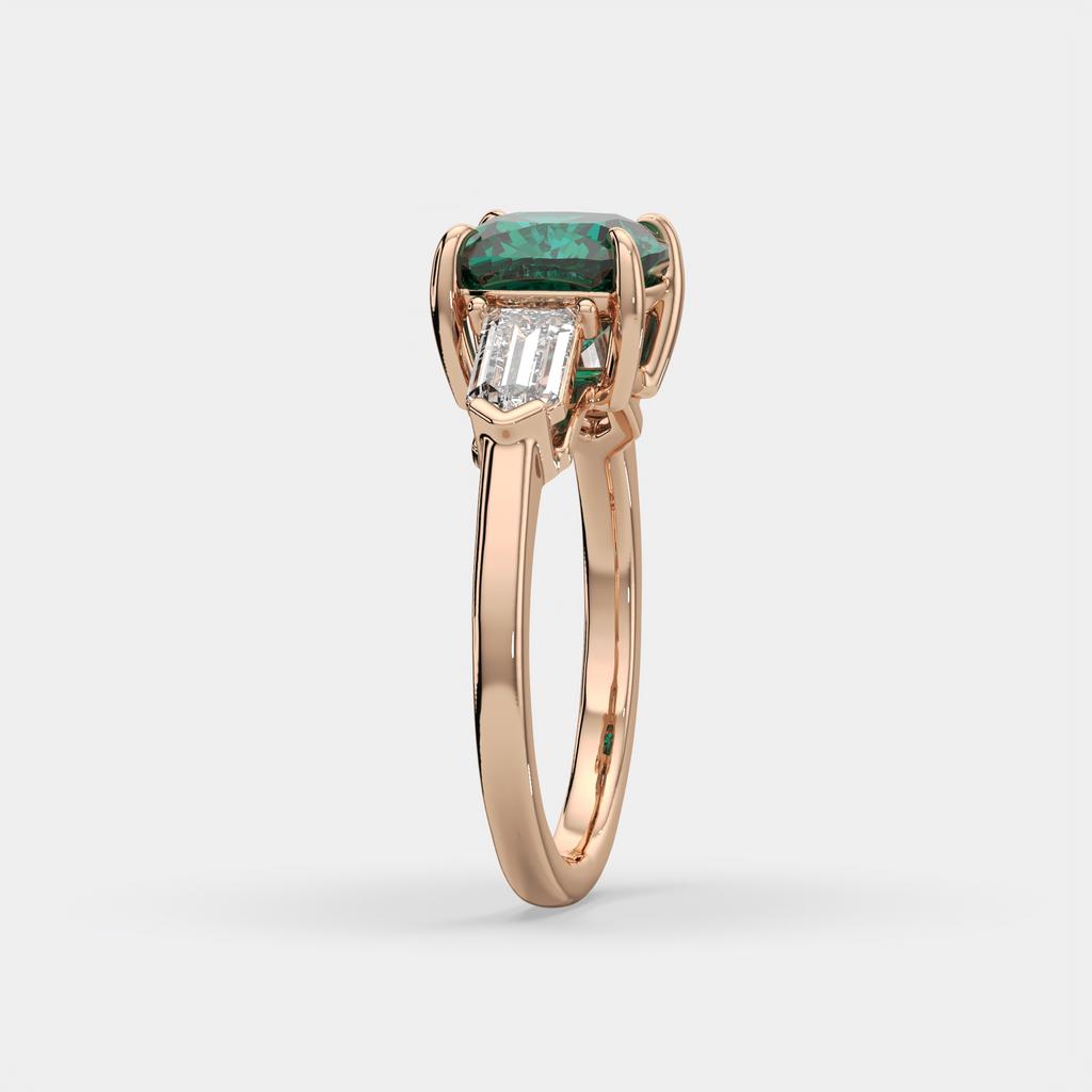 3.10 Ct Cushion Cut Green Emerald and Diamond Ring, in rose gold, side profile