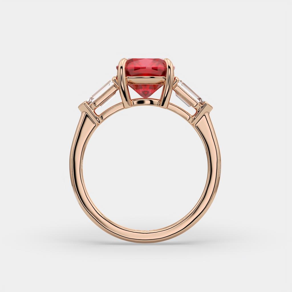 3.10 Ct Cushion Cut Ruby and Diamond Ring, in rose gold, side profile