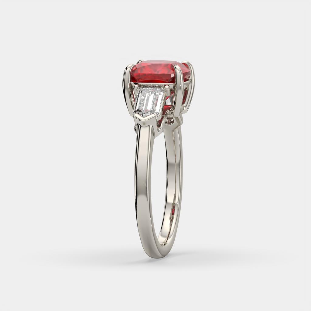 3.10 Ct Cushion Cut Ruby and Diamond Ring, in white gold, side profile