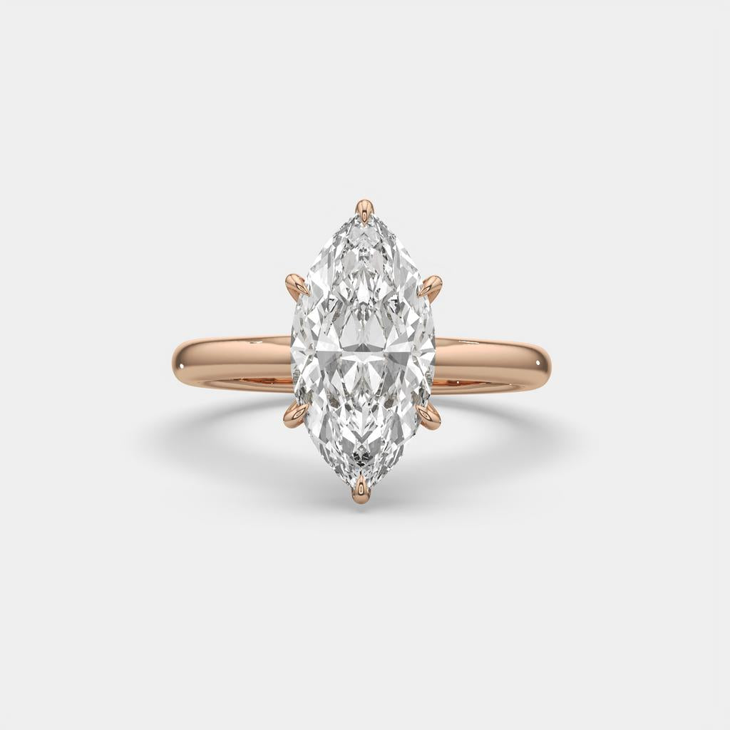3.18 Ct E VS1 Marquise Halo Lab Grown Diamond Ring, in rose gold, front view
