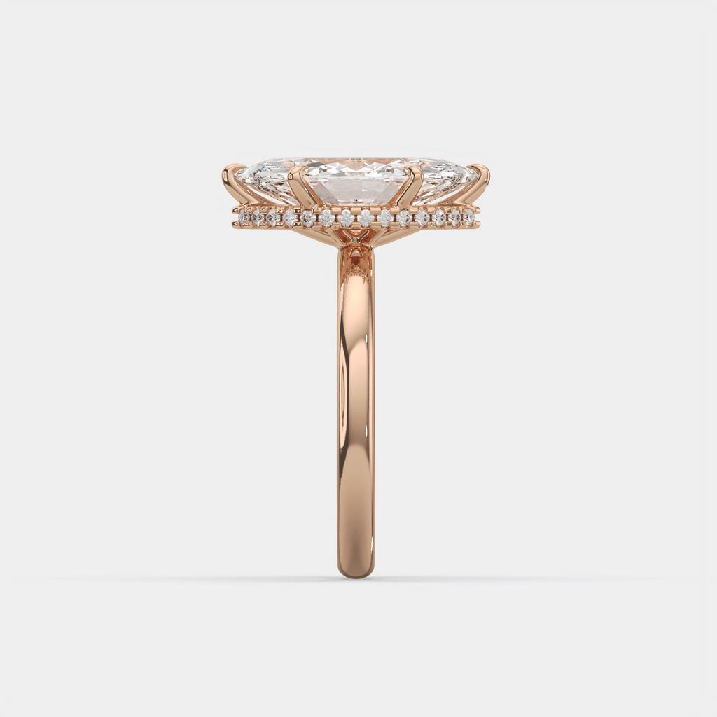 3.18 Ct E VS1 Marquise Halo Lab Grown Diamond Ring, in rose gold, side profile