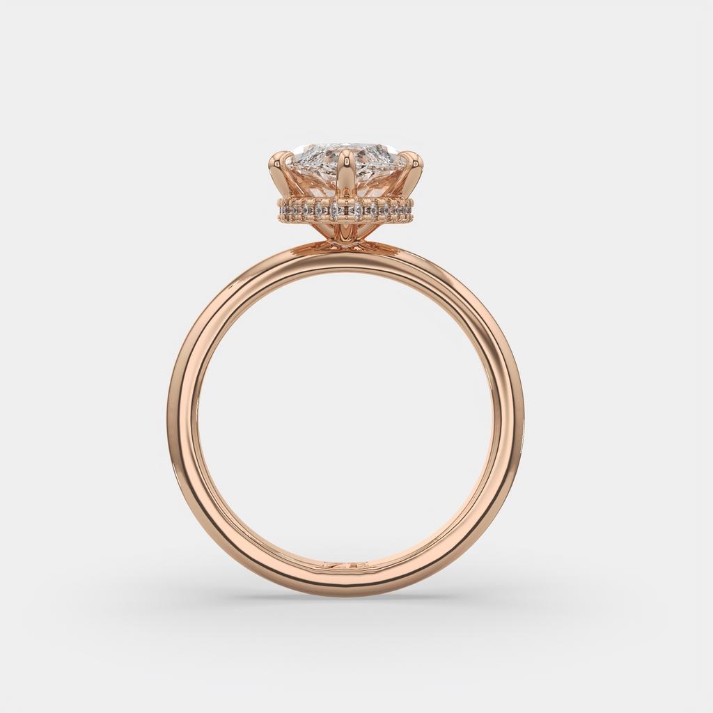 3.18 Ct E VS1 Marquise Halo Lab Grown Diamond Ring, in rose gold, side profile