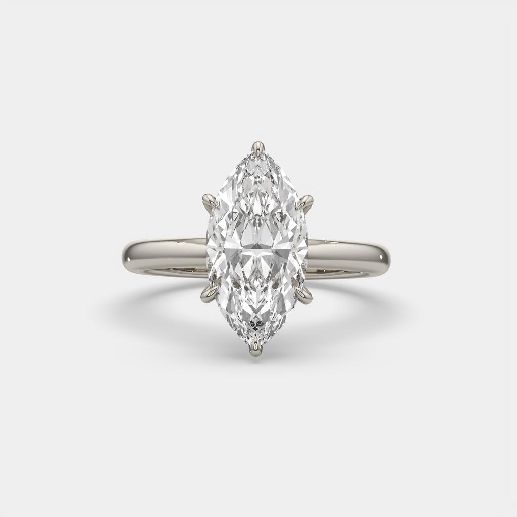 3.18 Ct E VS1 Marquise Halo Lab Grown Diamond Ring, in white gold, front view
