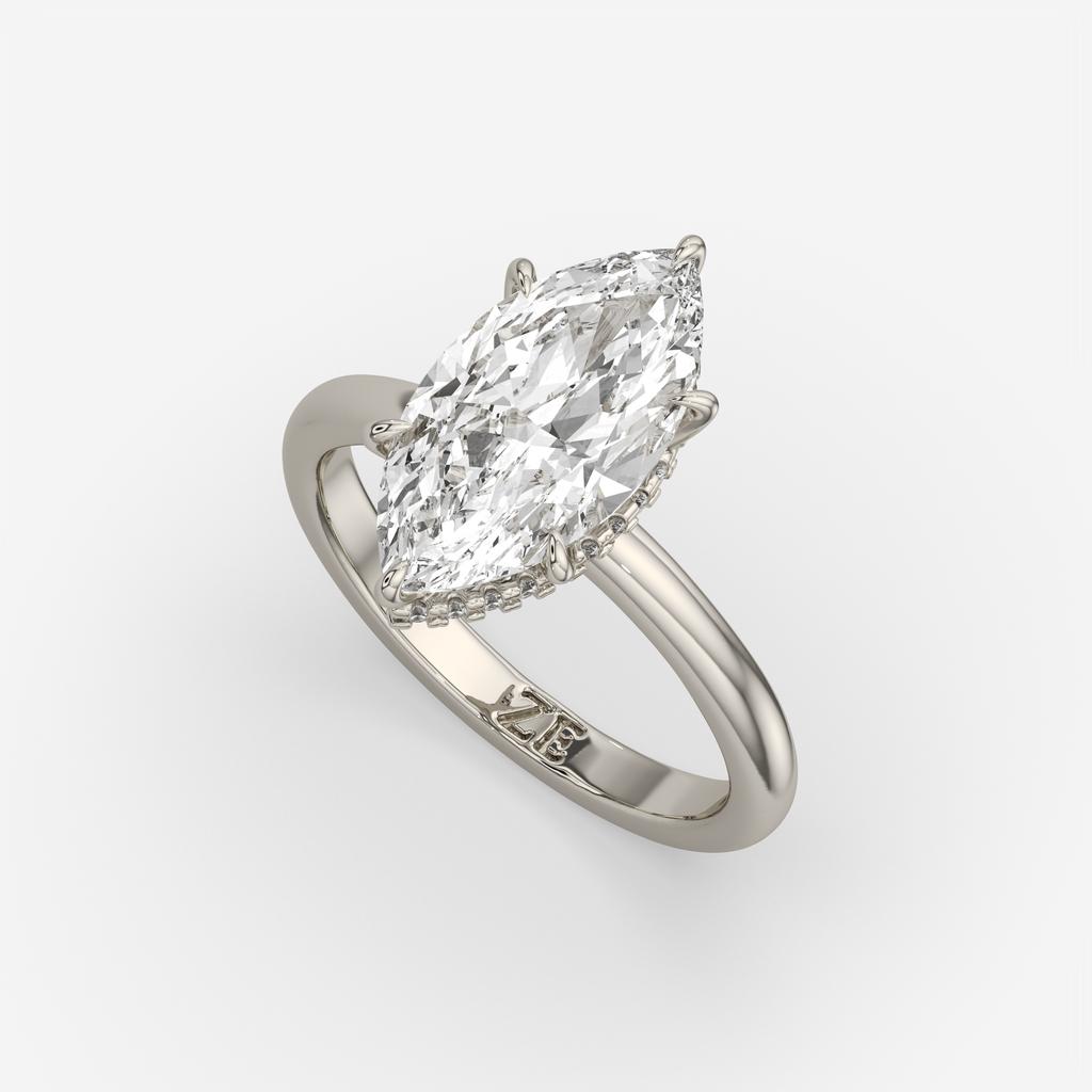3.18 Ct E VS1 Marquise Halo Lab Grown Diamond Ring, in white gold, front view