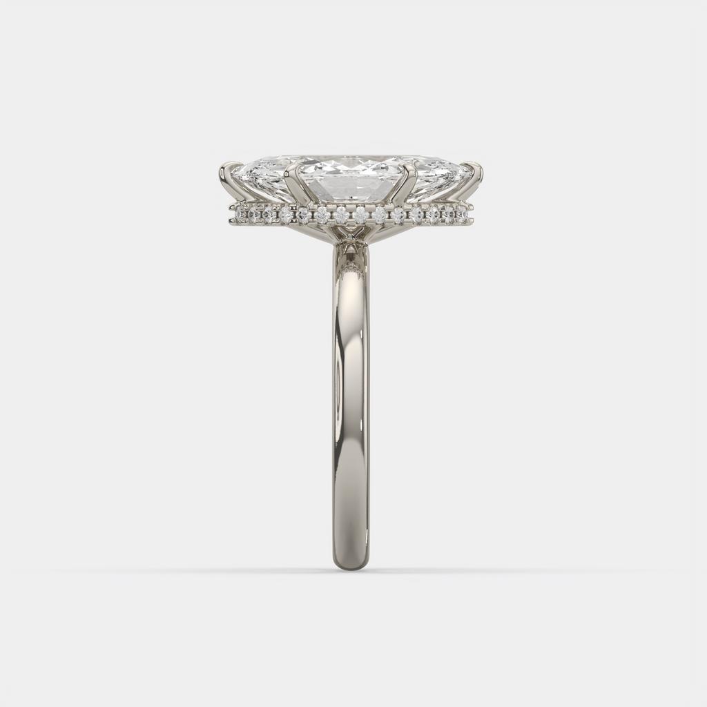 3.18 Ct E VS1 Marquise Halo Lab Grown Diamond Ring, in white gold, side profile