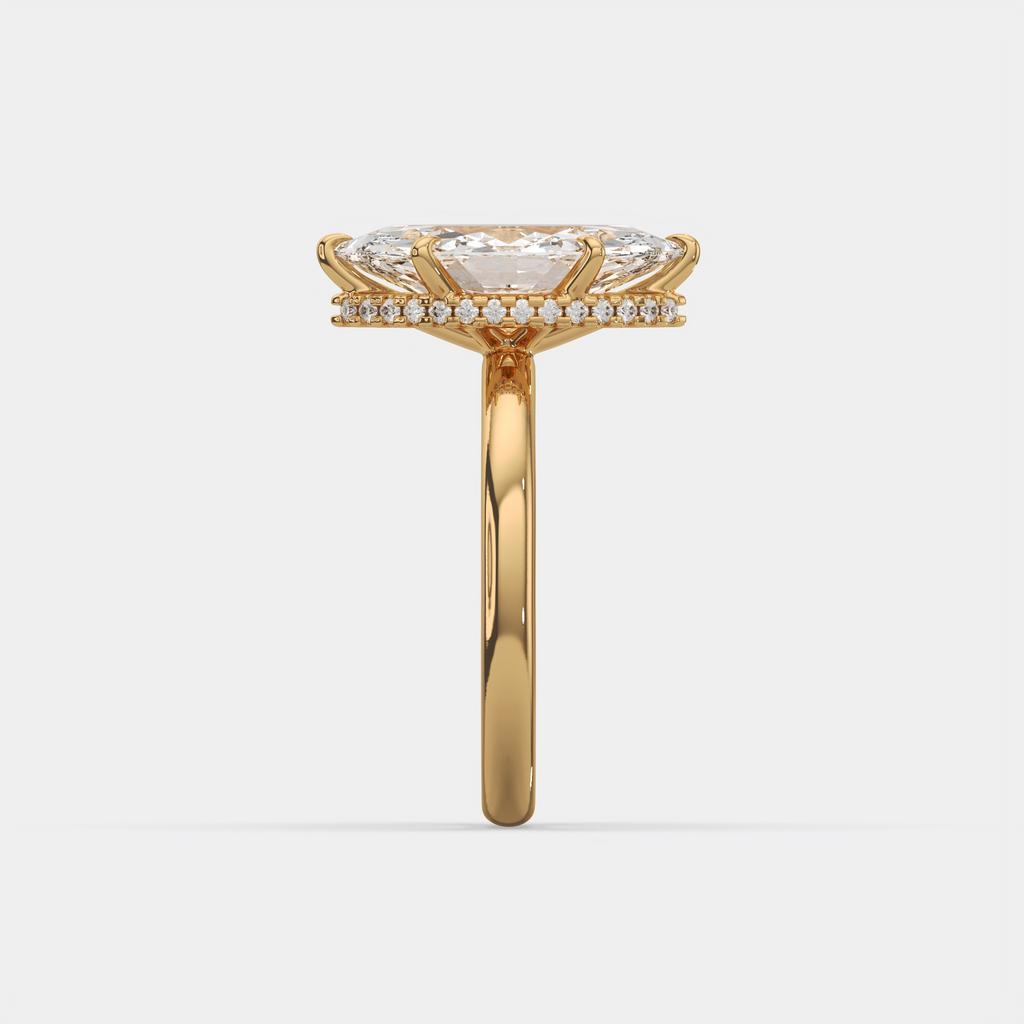 3.18 Ct E VS1 Marquise Halo Lab Grown Diamond Ring, in yellow gold, side profile