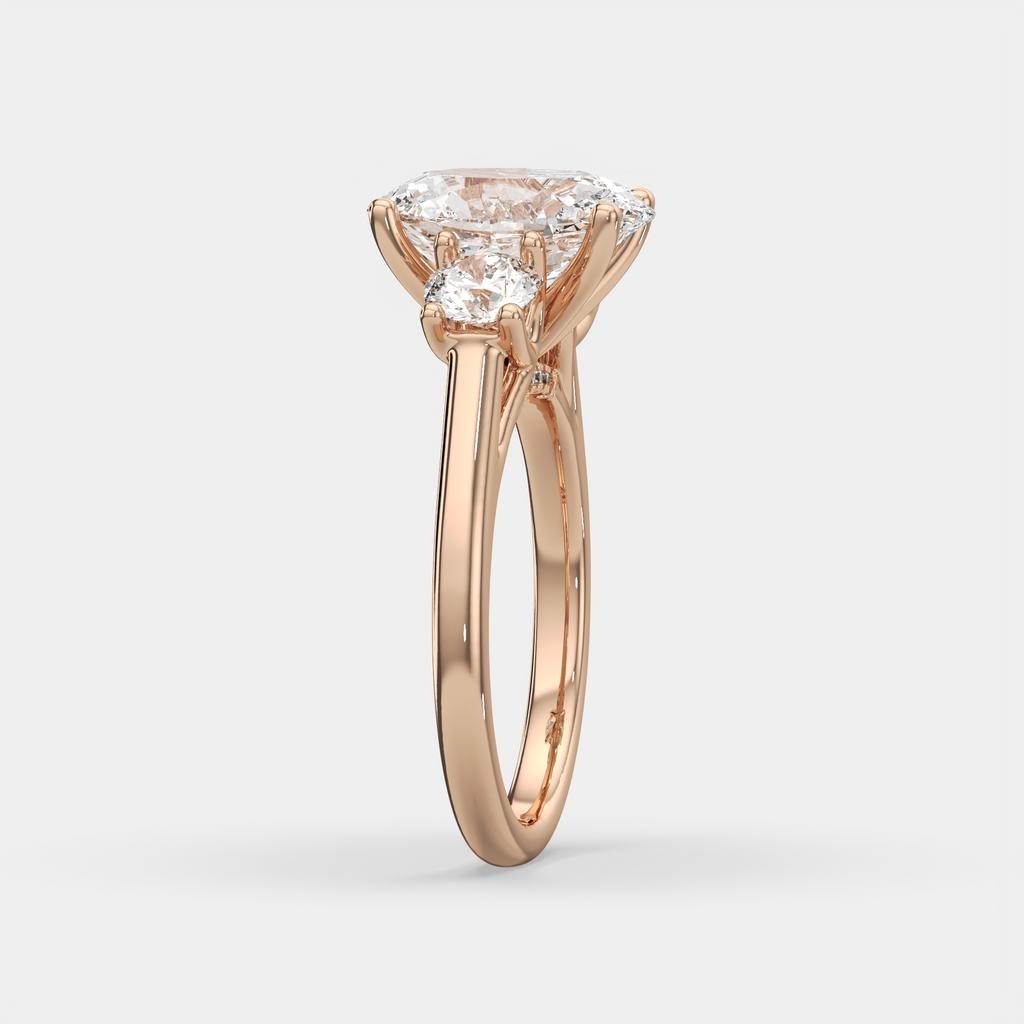 3.25 Ct E VS1 Oval Lab-Grown Diamond Ring With Round Accents, in rose gold, side profile