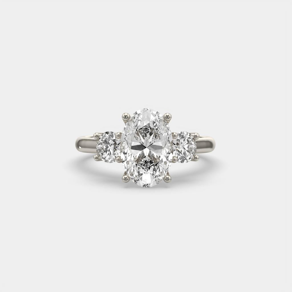 3.25 Ct E VS1 Oval Lab-Grown Diamond Ring With Round Accents, in white gold, front view