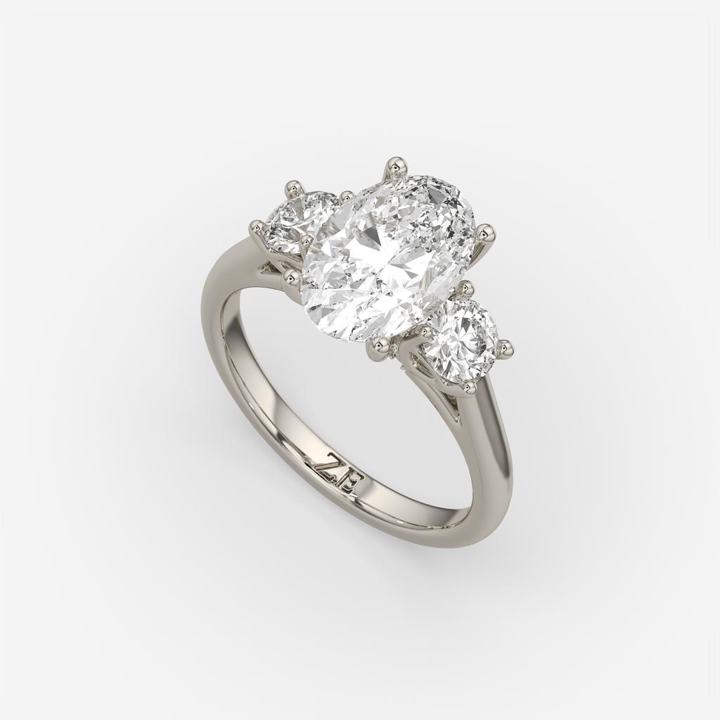 3.25 Ct E VS1 Oval Lab-Grown Diamond Ring With Round Accents, in white gold, front view