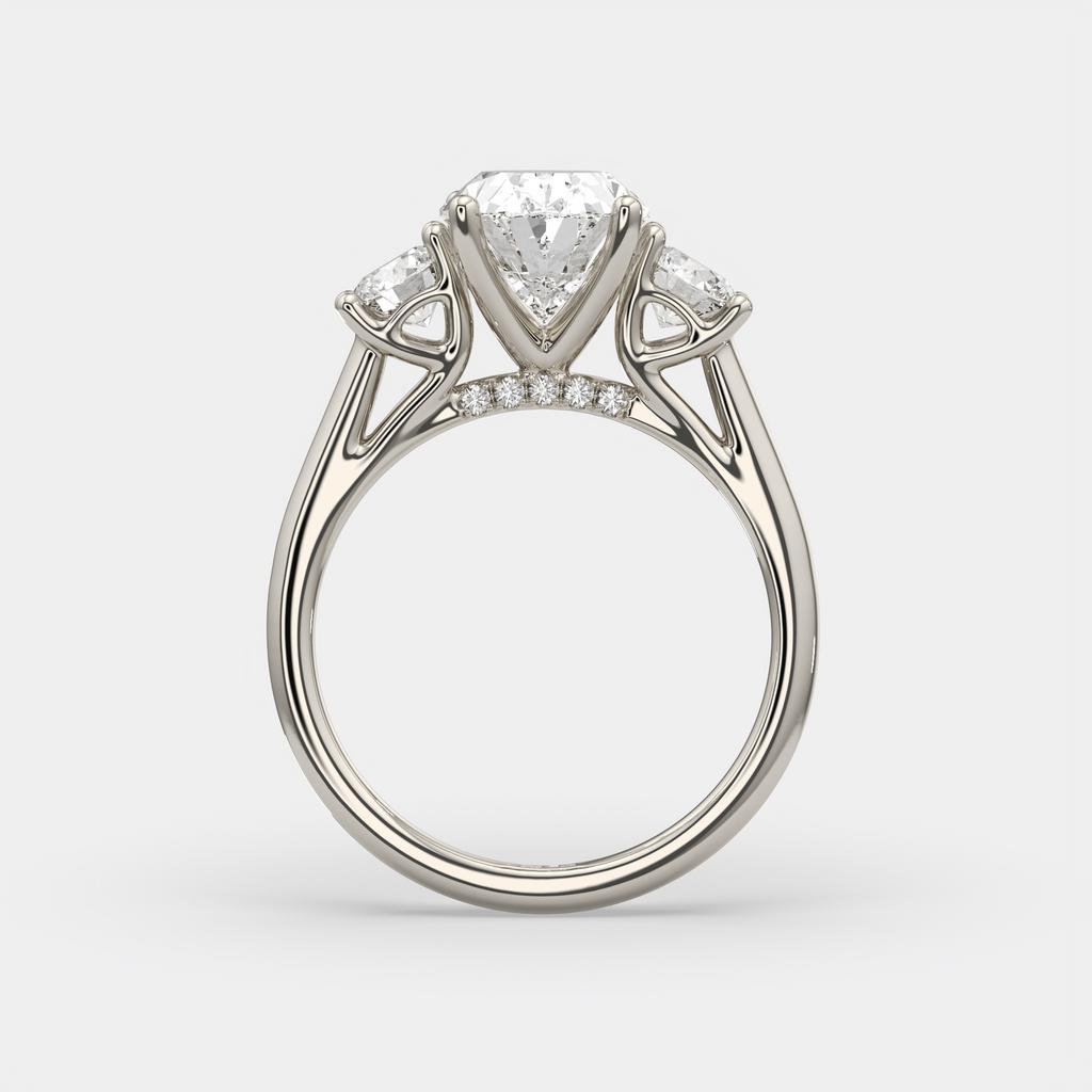 3.25 Ct E VS1 Oval Lab-Grown Diamond Ring With Round Accents, in white gold, side profile