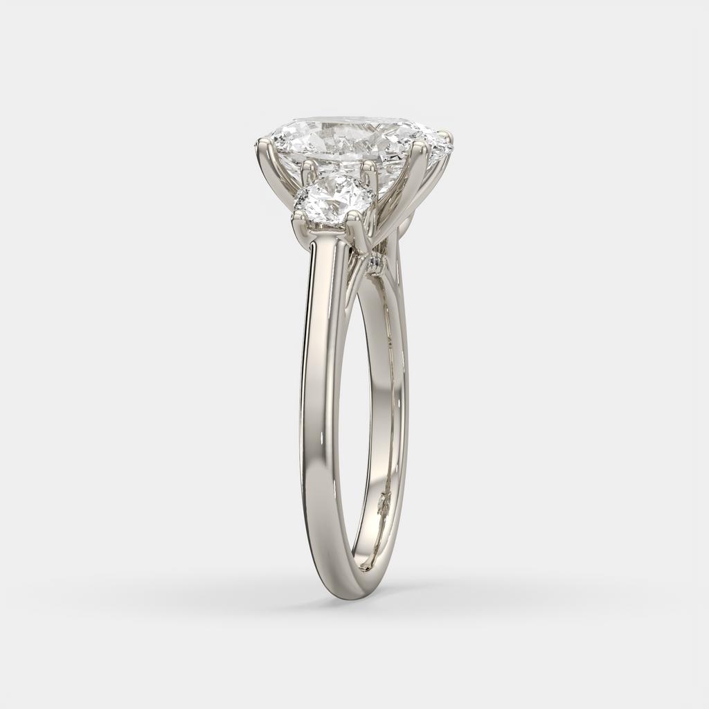 3.25 Ct E VS1 Oval Lab-Grown Diamond Ring With Round Accents, in white gold, side profile