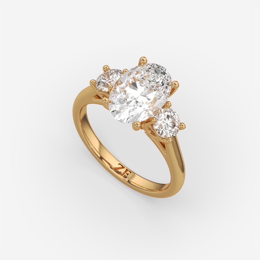 3.25 Ct E VS1 Oval Lab-Grown Diamond Ring With Round Accents, in yellow gold, front view