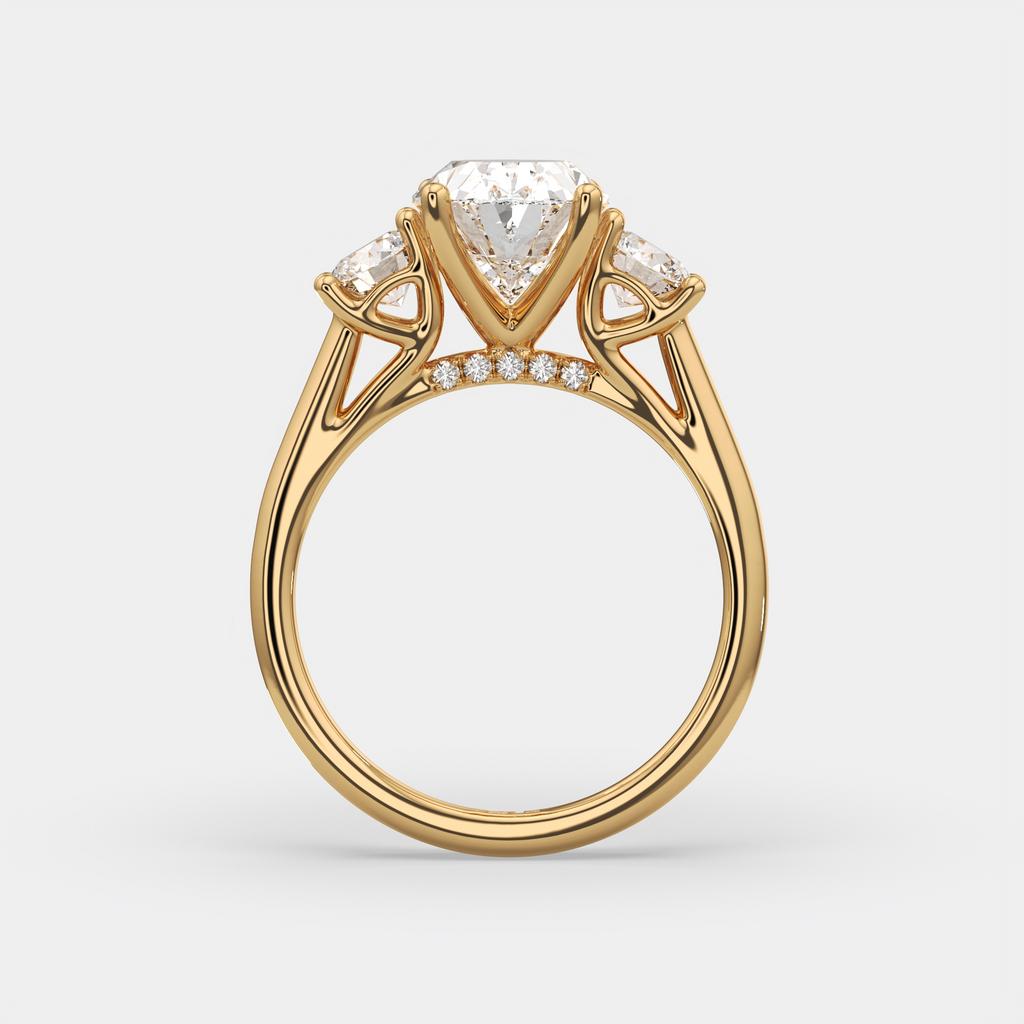 3.25 Ct E VS1 Oval Lab-Grown Diamond Ring With Round Accents, in yellow gold, side profile