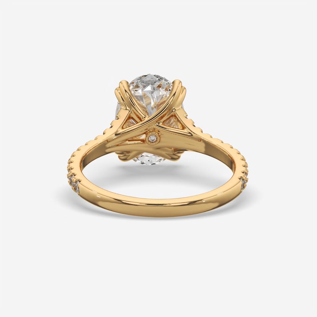 3.40 Ct E VS1 Oval Lab Diamond Side Stone Engagement Ring, in yellow gold, front view