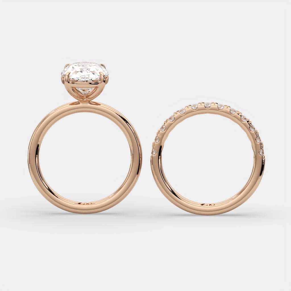 3.50 Ct D VS1 Oval Lab-Grown Diamond Solitaire with Diamond Band, in rose gold, side profile