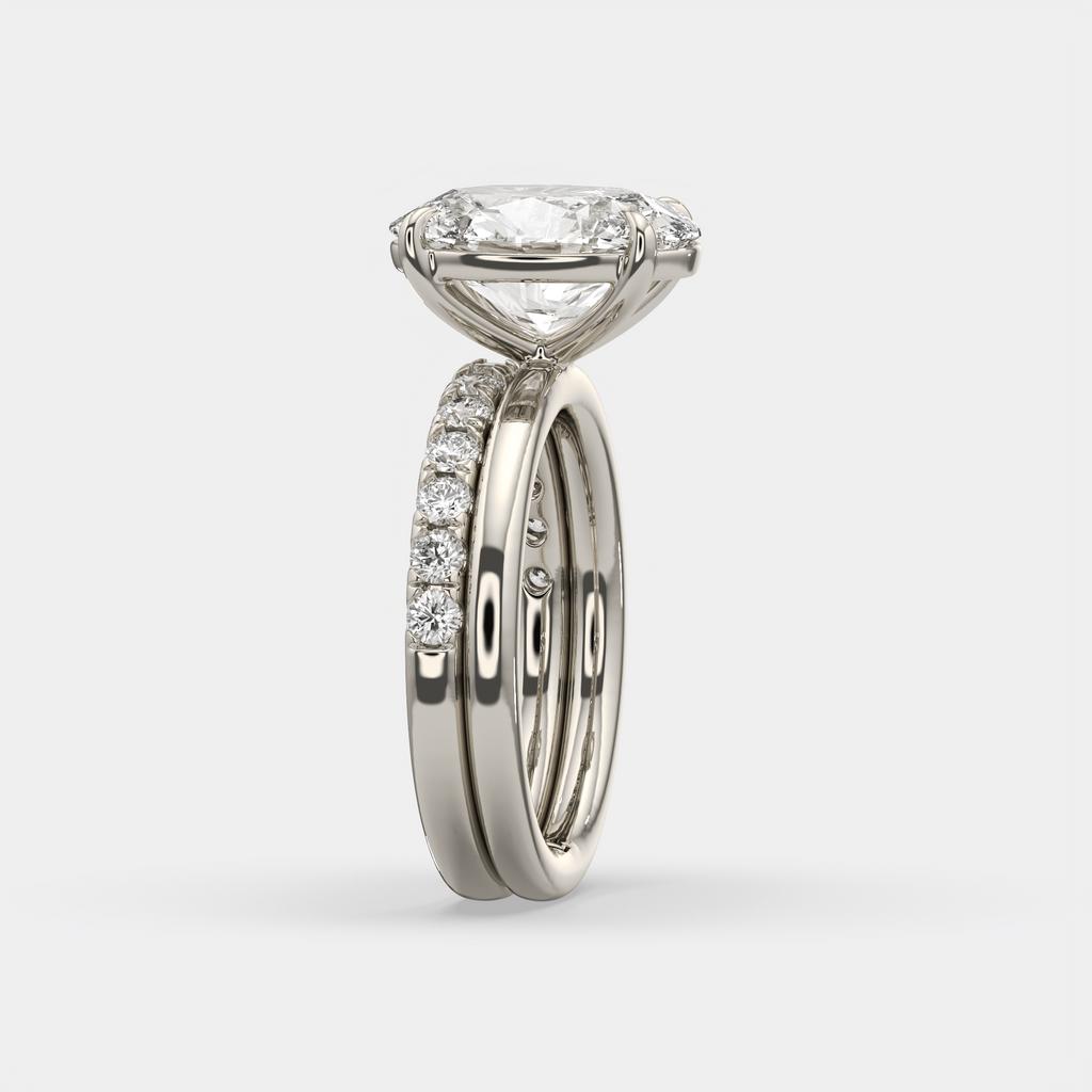 3.50 Ct D VS1 Oval Lab-Grown Diamond Solitaire with Diamond Band, in white gold, side profile