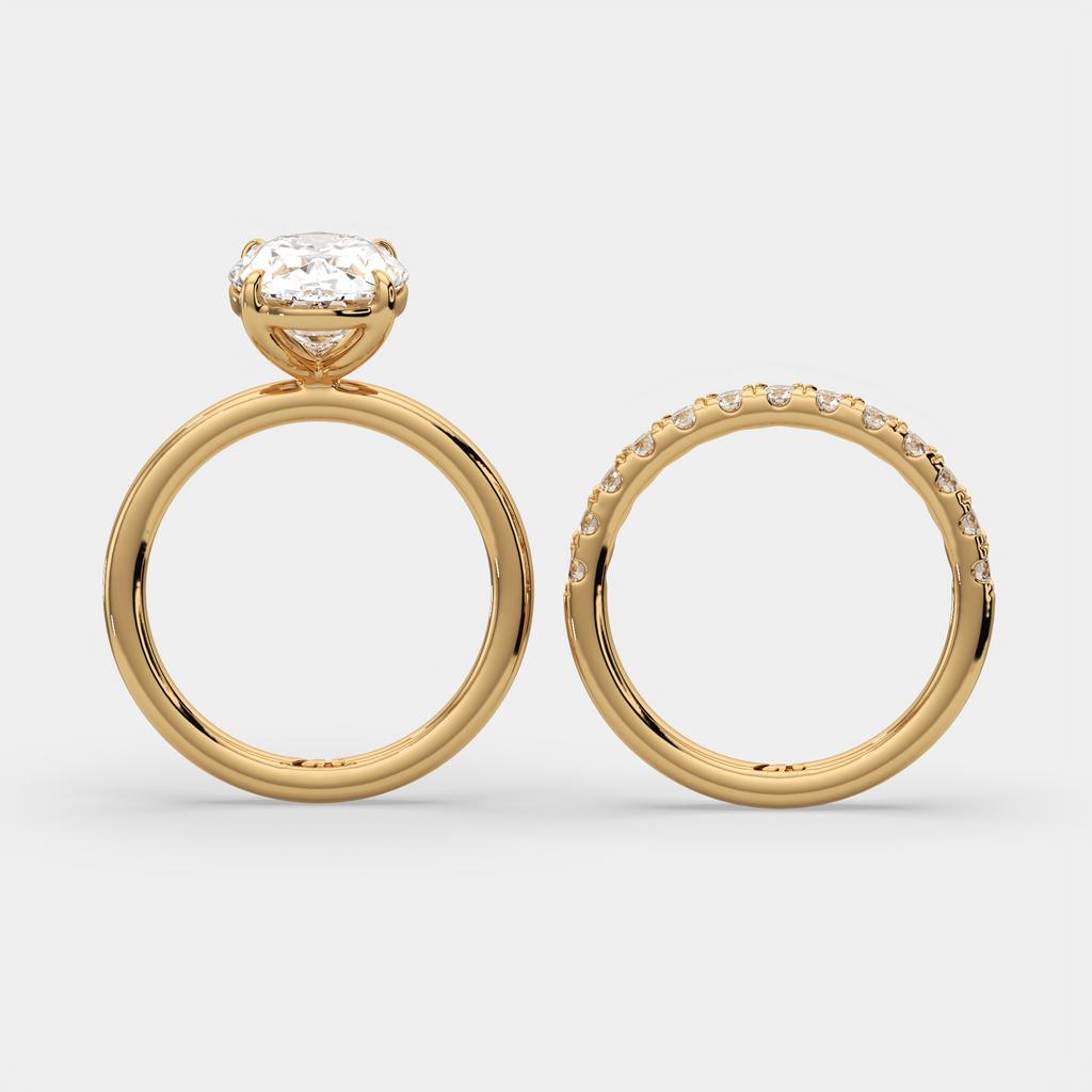 3.50 Ct D VS1 Oval Lab-Grown Diamond Solitaire with Diamond Band, in yellow gold, side profile