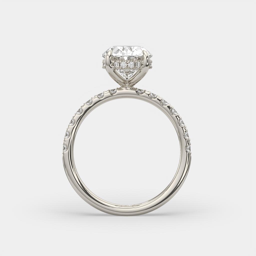 3.50 Ct E VS1 Oval Lab Grown Diamond Halo Ring, in white gold, side profile