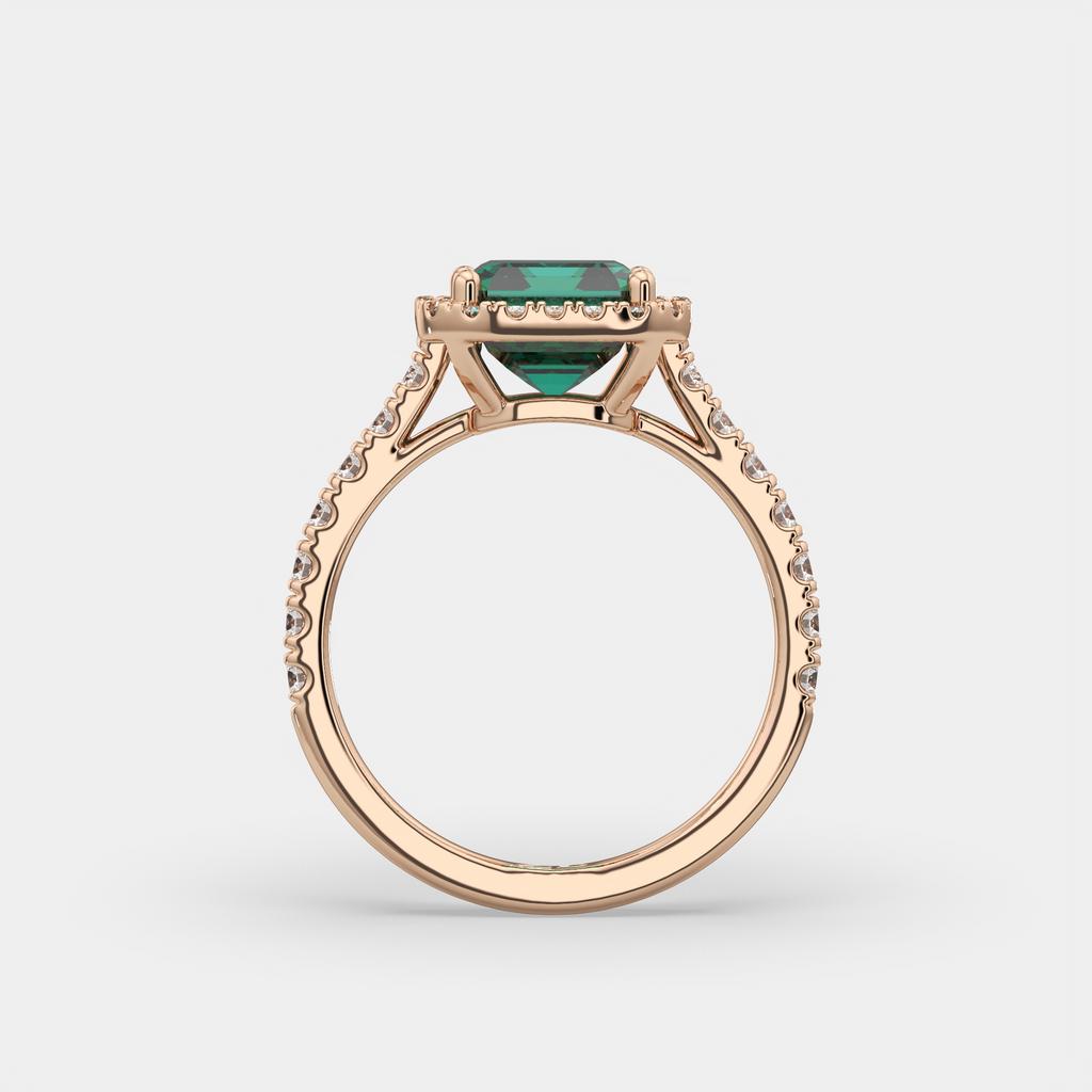 3.50 Ct Emerald Cut Green Emerald and Diamond Ring, in rose gold, side profile