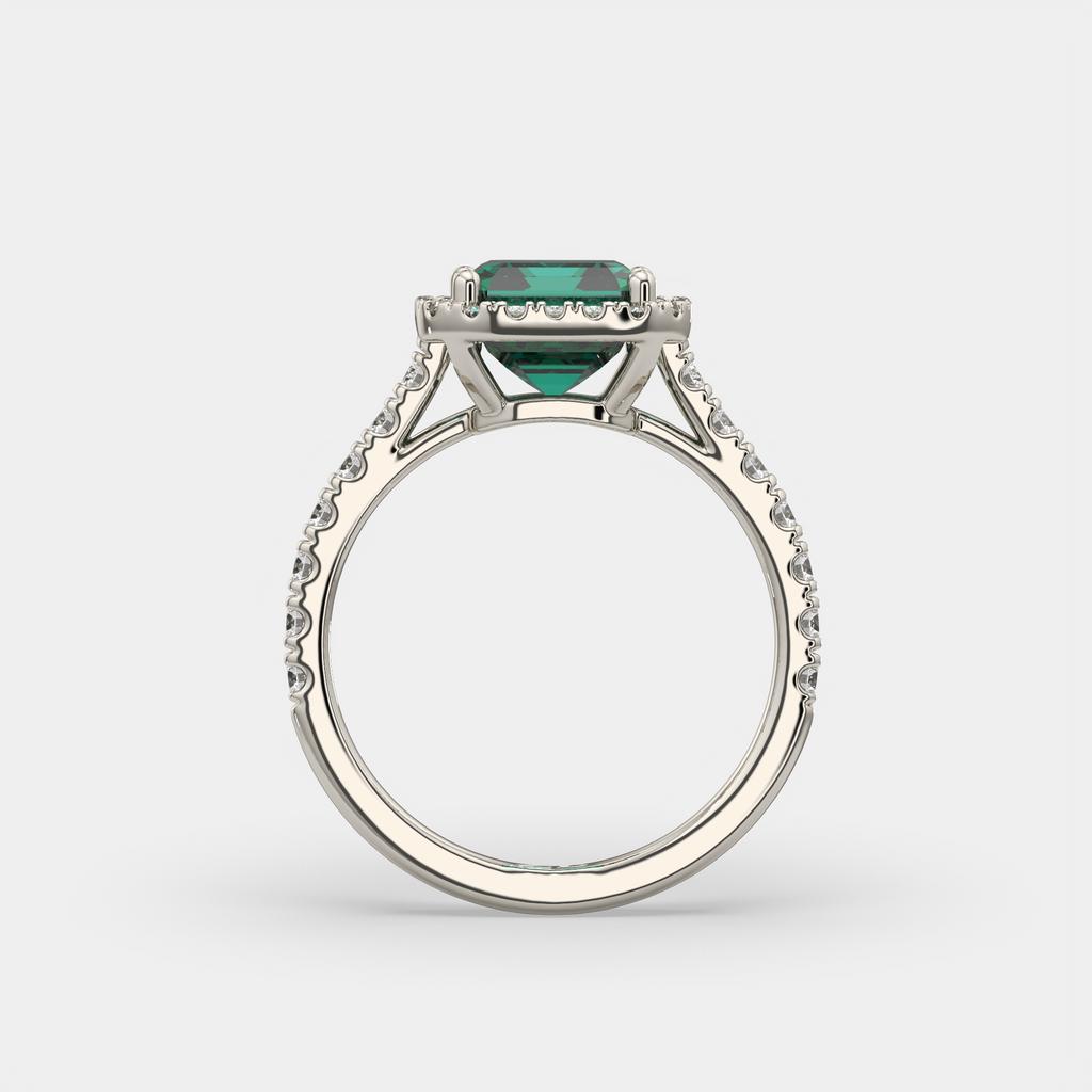 3.50 Ct Emerald Cut Green Emerald and Diamond Ring, in white gold, side profile