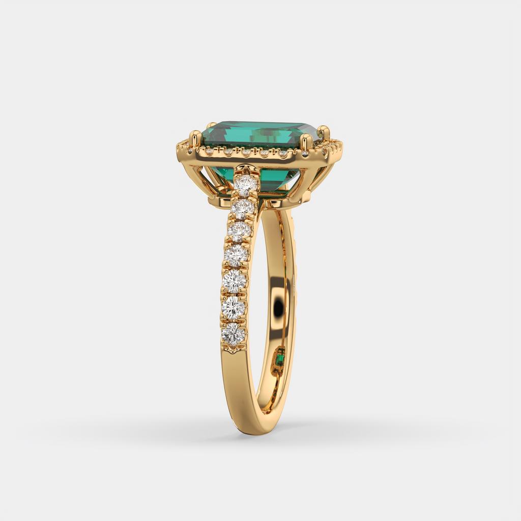 3.50 Ct Emerald Cut Green Emerald and Diamond Ring, in yellow gold, side profile