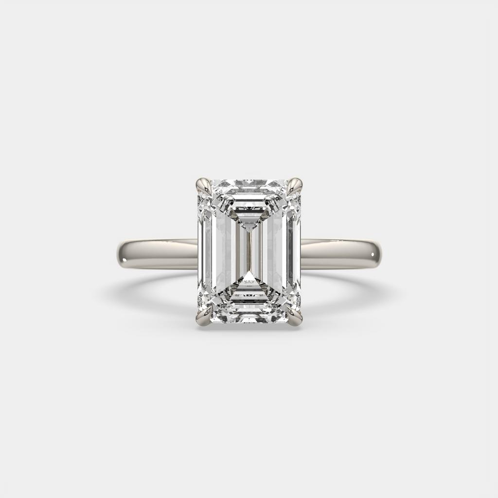 4.00 Ct D VS1 Emerald Cut Lab-Grown Diamond Solitaire Ring, in white gold, front view