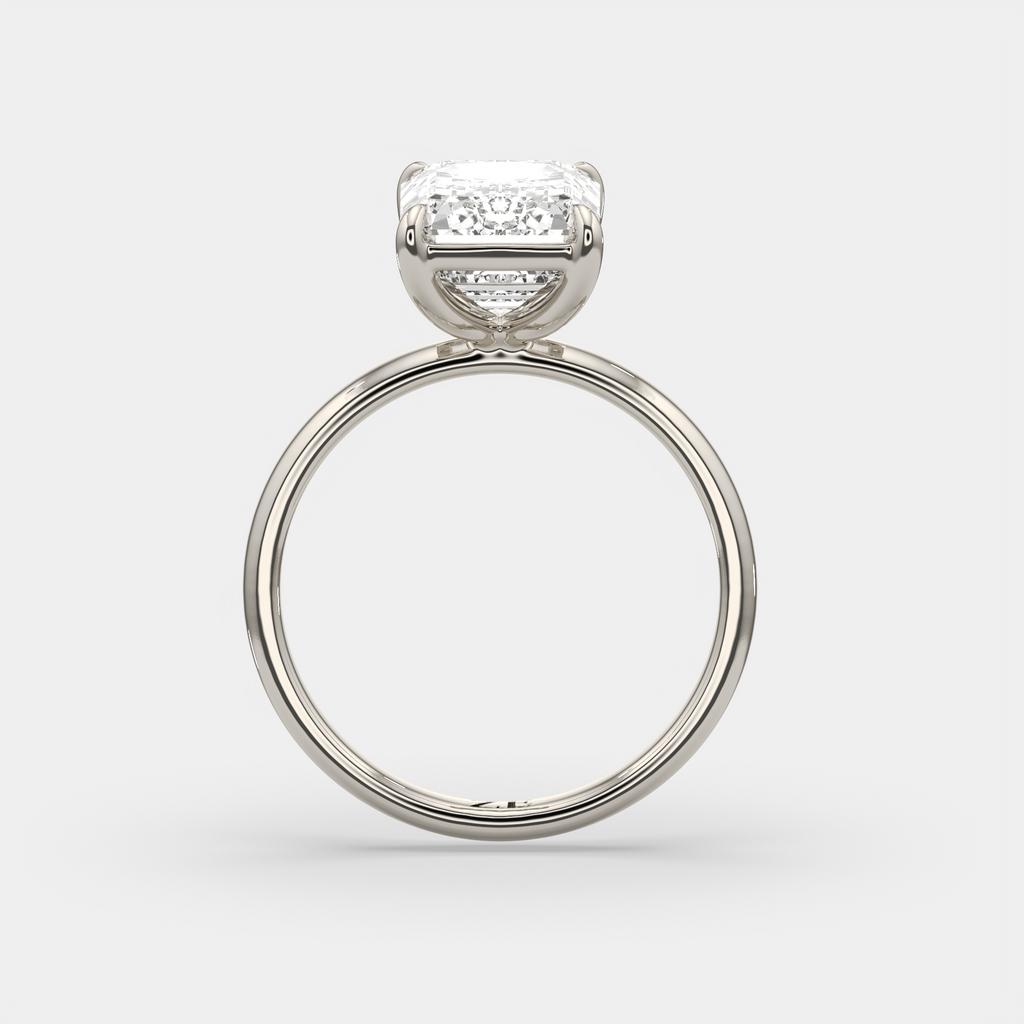 4.00 Ct D VS1 Emerald Cut Lab-Grown Diamond Solitaire Ring, in white gold, side profile