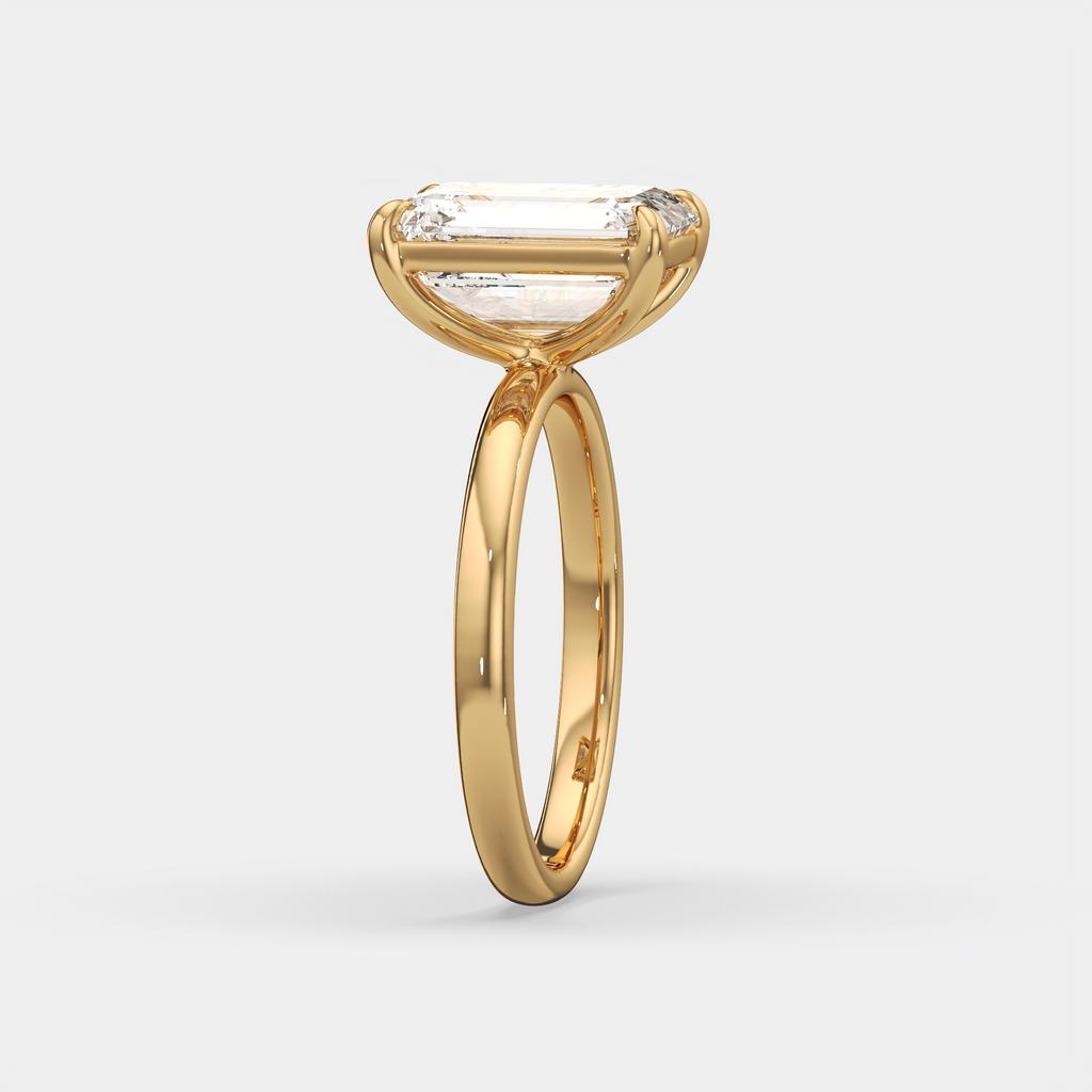 4.00 Ct D VS1 Emerald Cut Lab-Grown Diamond Solitaire Ring, in yellow gold, side profile