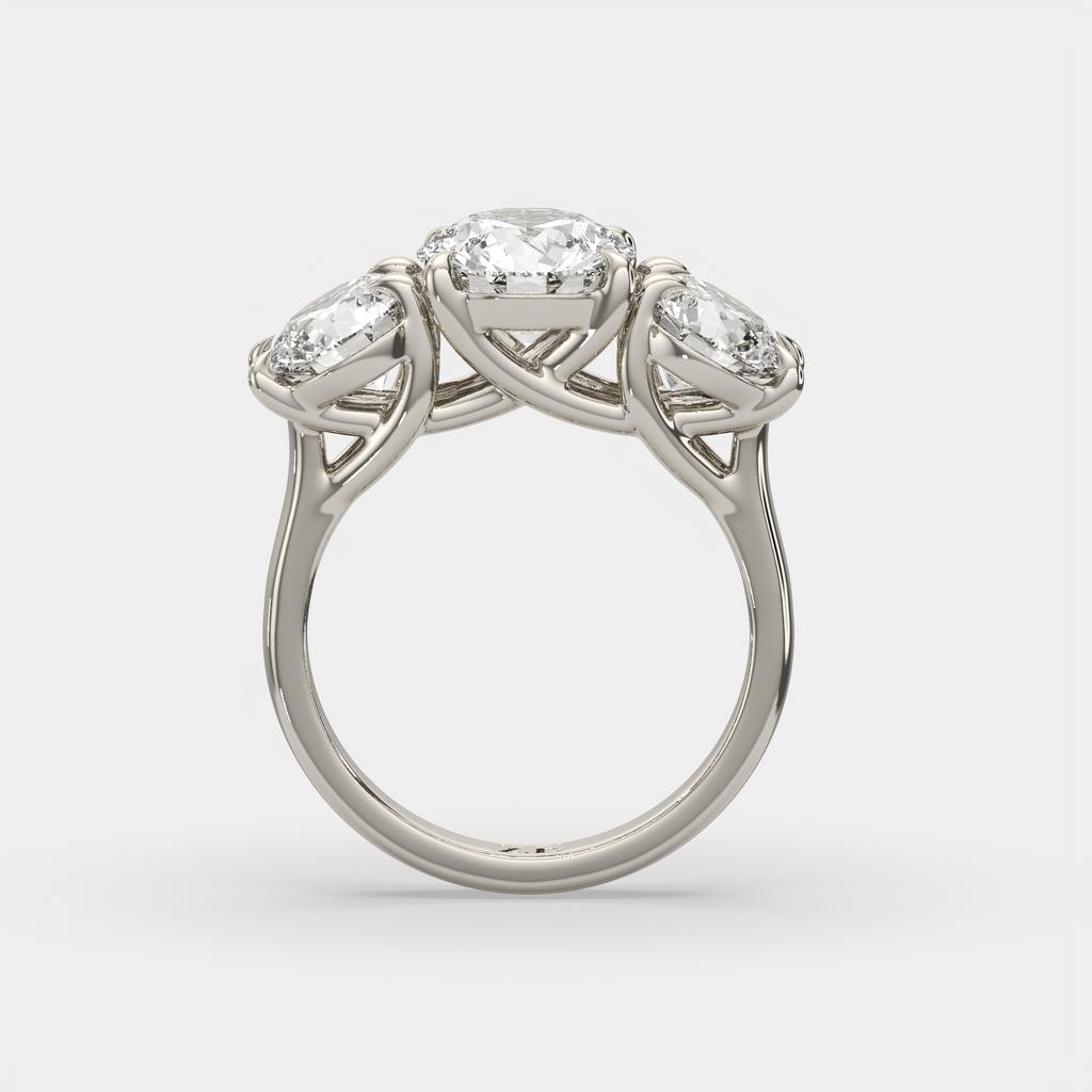 4.00 Ct D Color VS1 Round Lab Grown Diamond 3 Stone Ring, in white gold, side profile