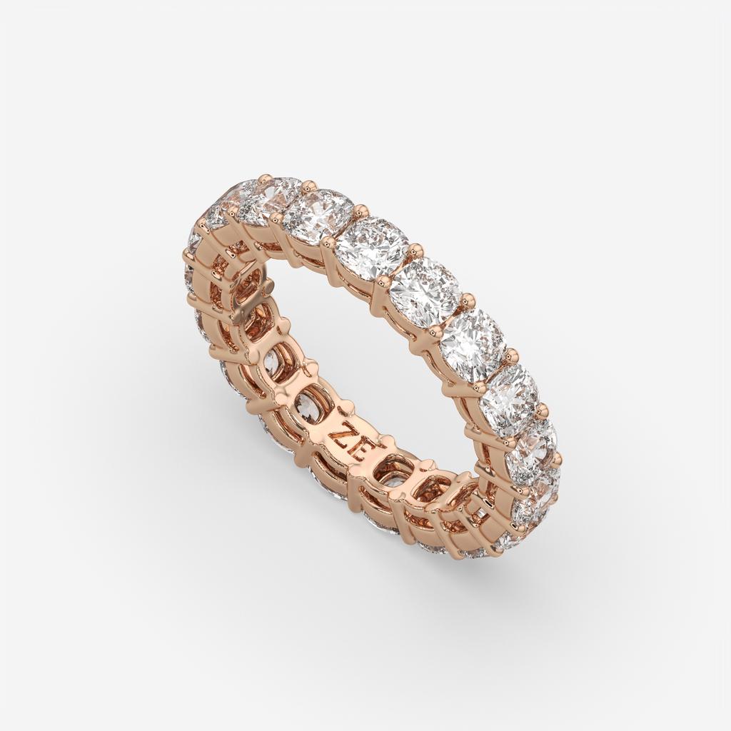 4.00 Ct D-E Color VS1 Cushion Lab Diamond Eternity Ring, in rose gold, side profile