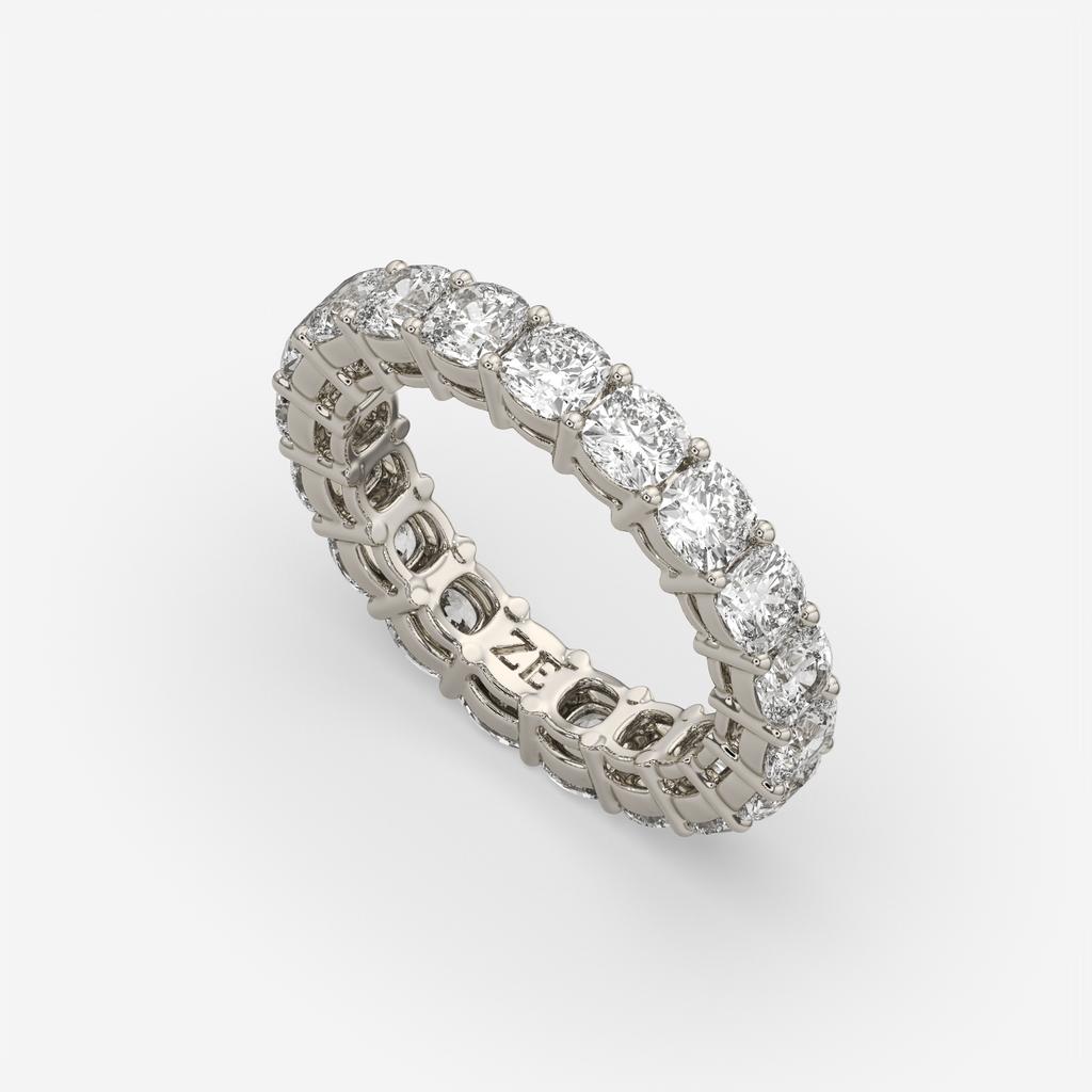 4.00 Ct D-E Color VS1 Cushion Lab Diamond Eternity Ring, in white gold, side profile