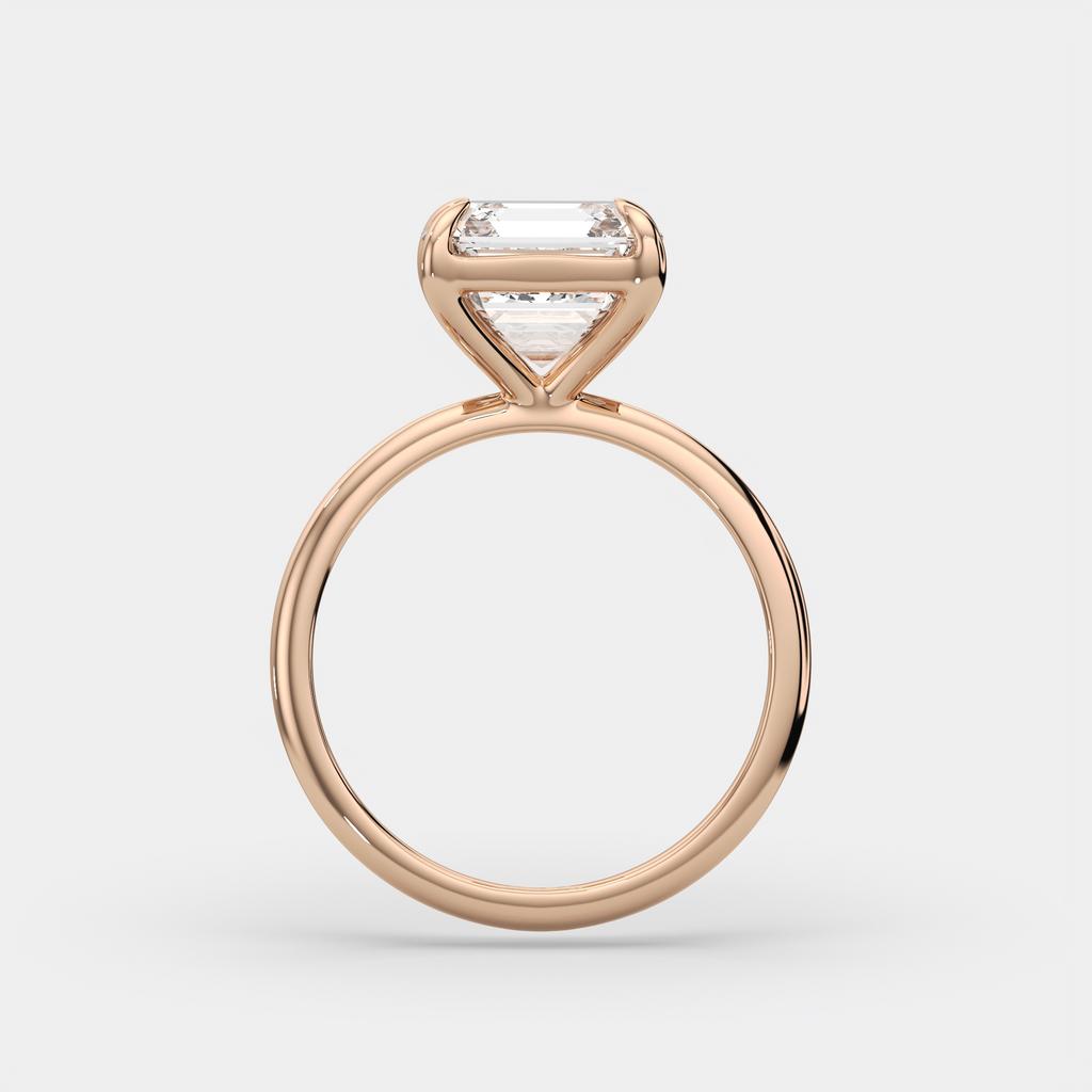 4.00 Ct E VS1 Asscher Cut Lab-Grown Diamond Solitaire Ring, in rose gold, side profile
