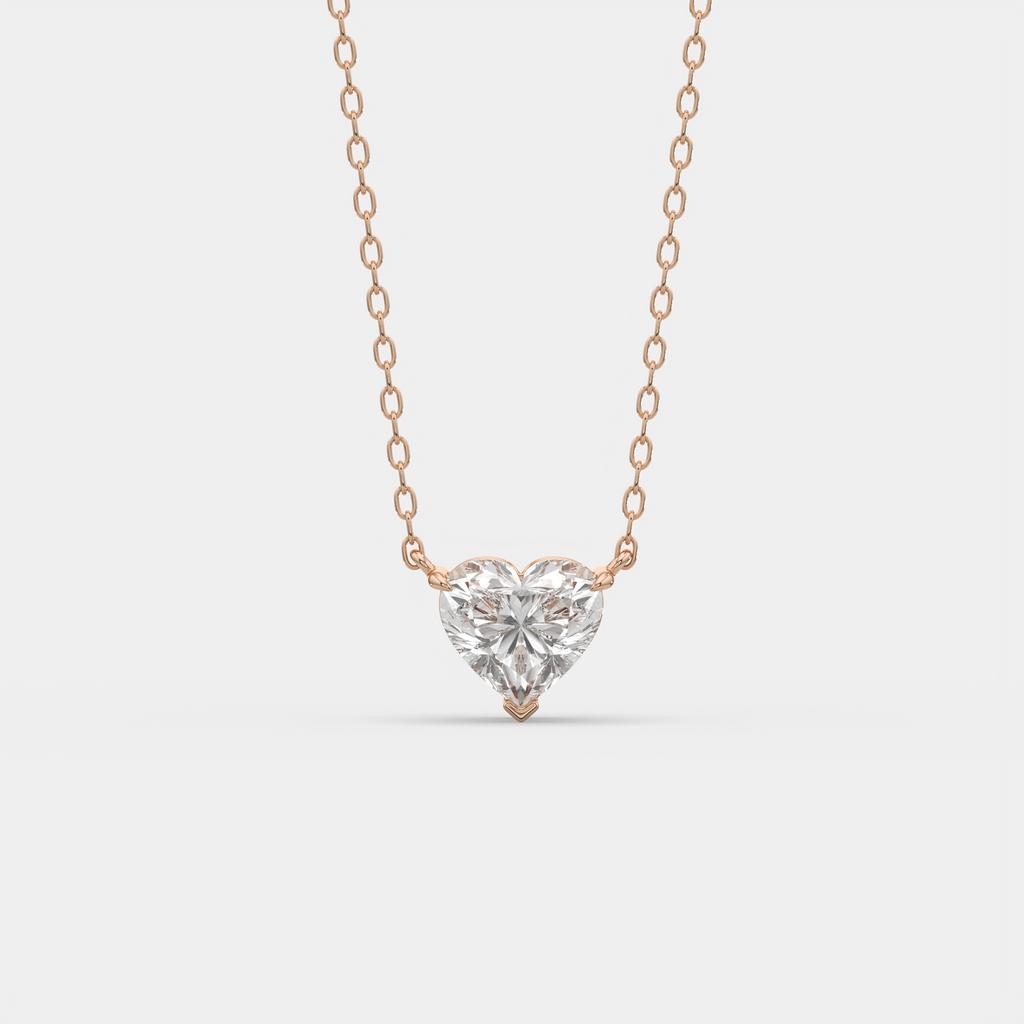 4.00 Ct E VS1 Heart Shape Lab Grown Diamond Pendant, in rose gold, front view