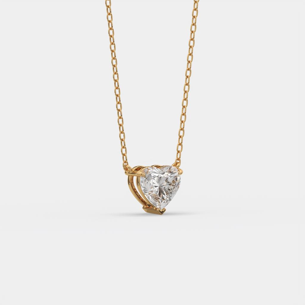 4.00 Ct E VS1 Heart Shape Lab Grown Diamond Pendant, in yellow gold, front view