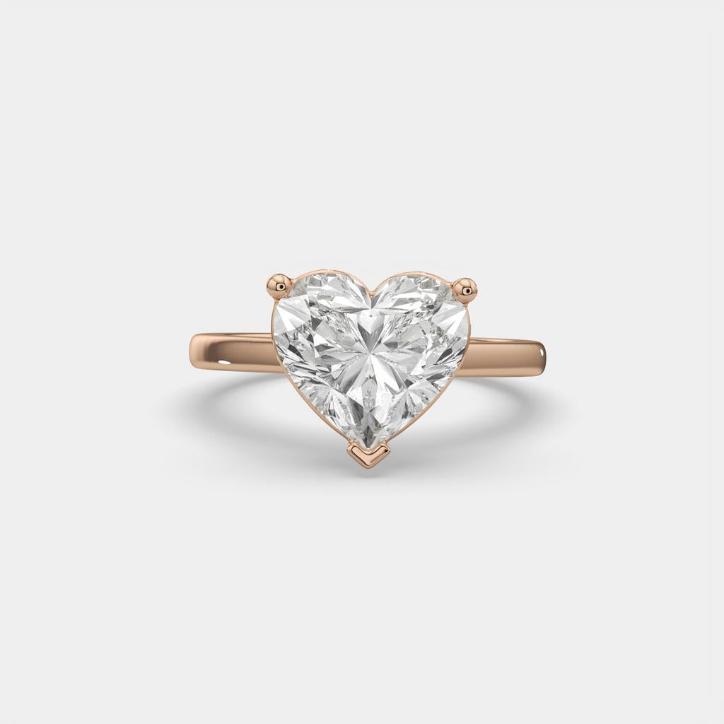 4.00 Ct E VS1 Heart Shape Lab Grown Diamond Solitaire Ring, in rose gold, front view