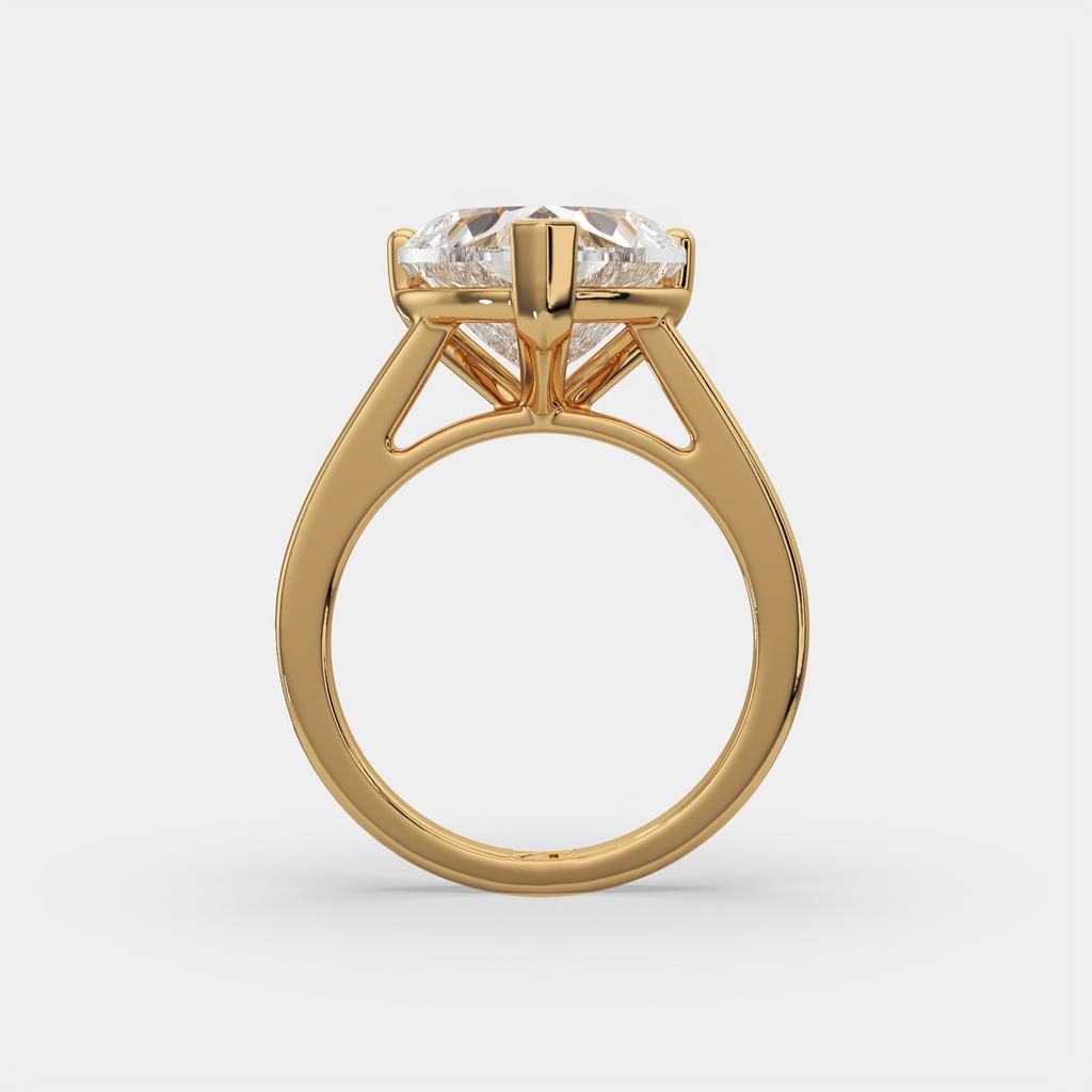 4.00 Ct E VS1 Heart Shape Lab Grown Diamond Solitaire Ring, in yellow gold, side profile