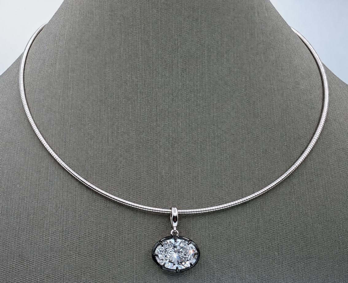 4.00 Ct E VS1 Oval Lab-Grown Diamond East-West Pendant, in white gold, front view