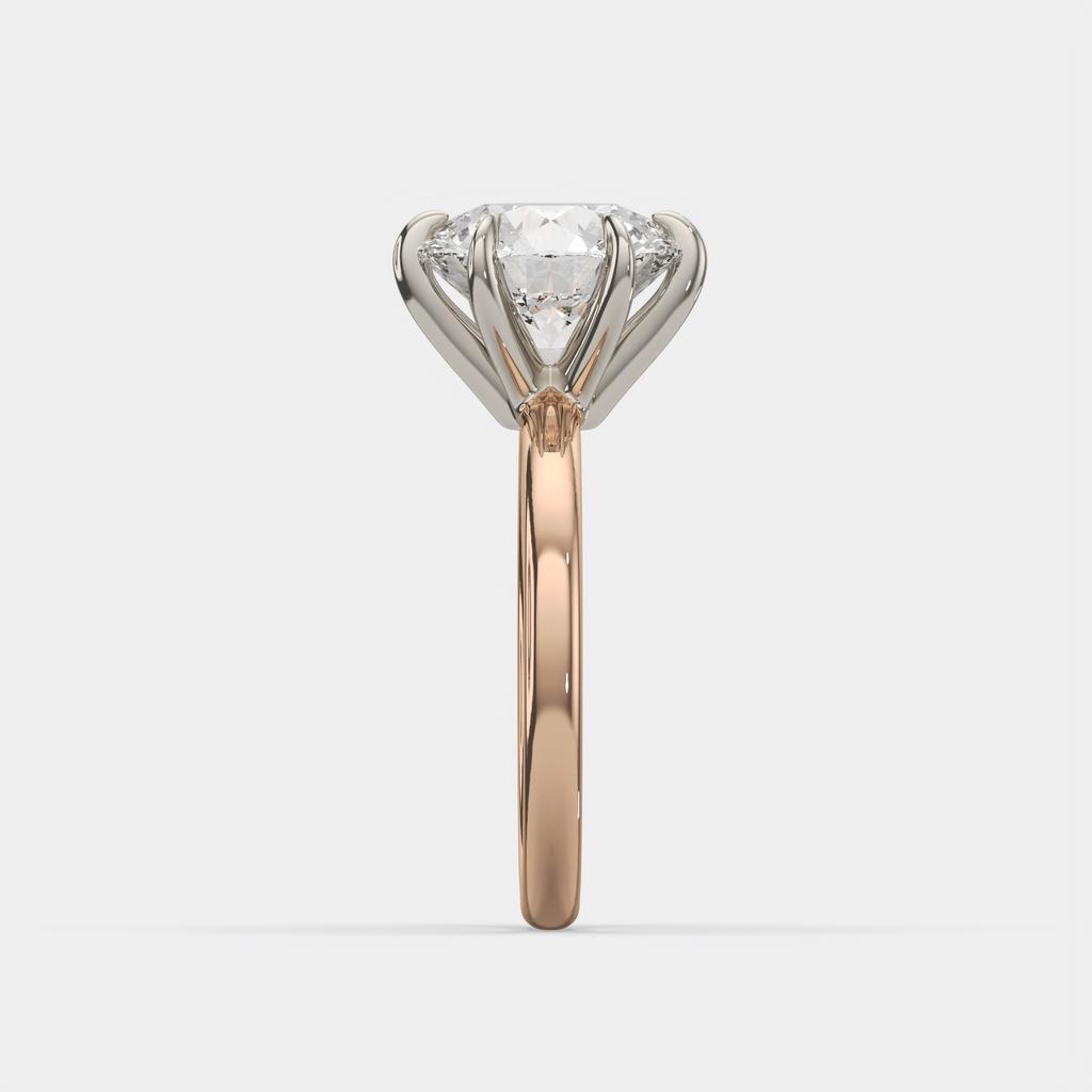 4.00 Ct E VS1 Round Brilliant 6 Prong Solitaire Diamond Ring, in rose gold, side profile