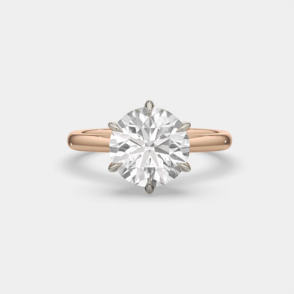 4.00 Ct E VS1 Round Brilliant 6 Prong Solitaire Diamond Ring, in rose gold, top view